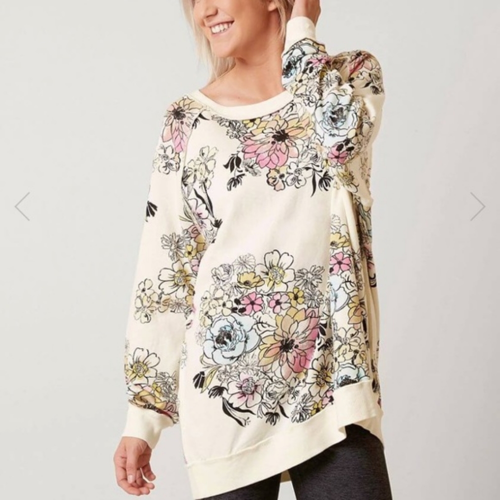 Free People Go On Get Floral Tunic Sweatshirt